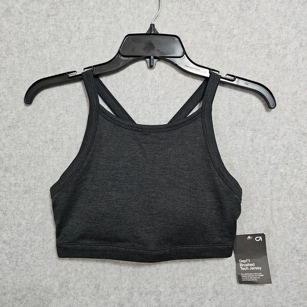 GapFit NEW Sports Bra Size XS Dark Charcoal Gray Removable Cups Crisscross Back
